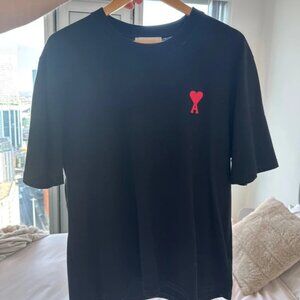 Ami Black Tee with Red Heart Logo